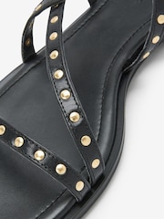 Black Forever Comfort® Leather Strappy Studded Flat Sandals - Image 6 of 6