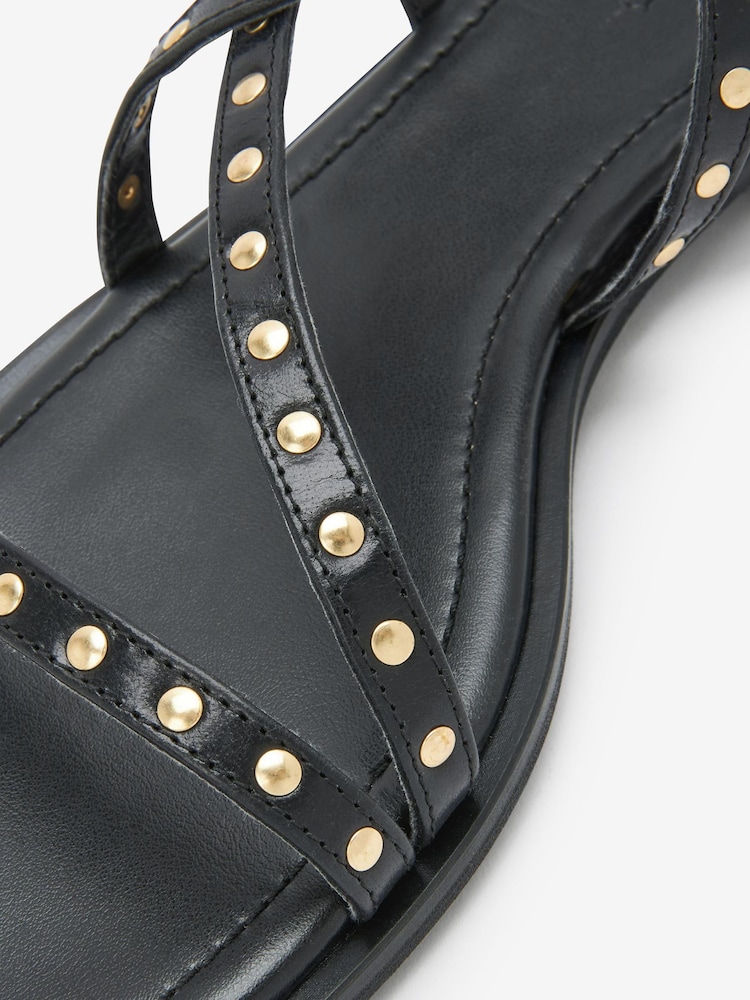 Black Forever Comfort® Leather Strappy Studded Flat Sandals - Image 6 of 6