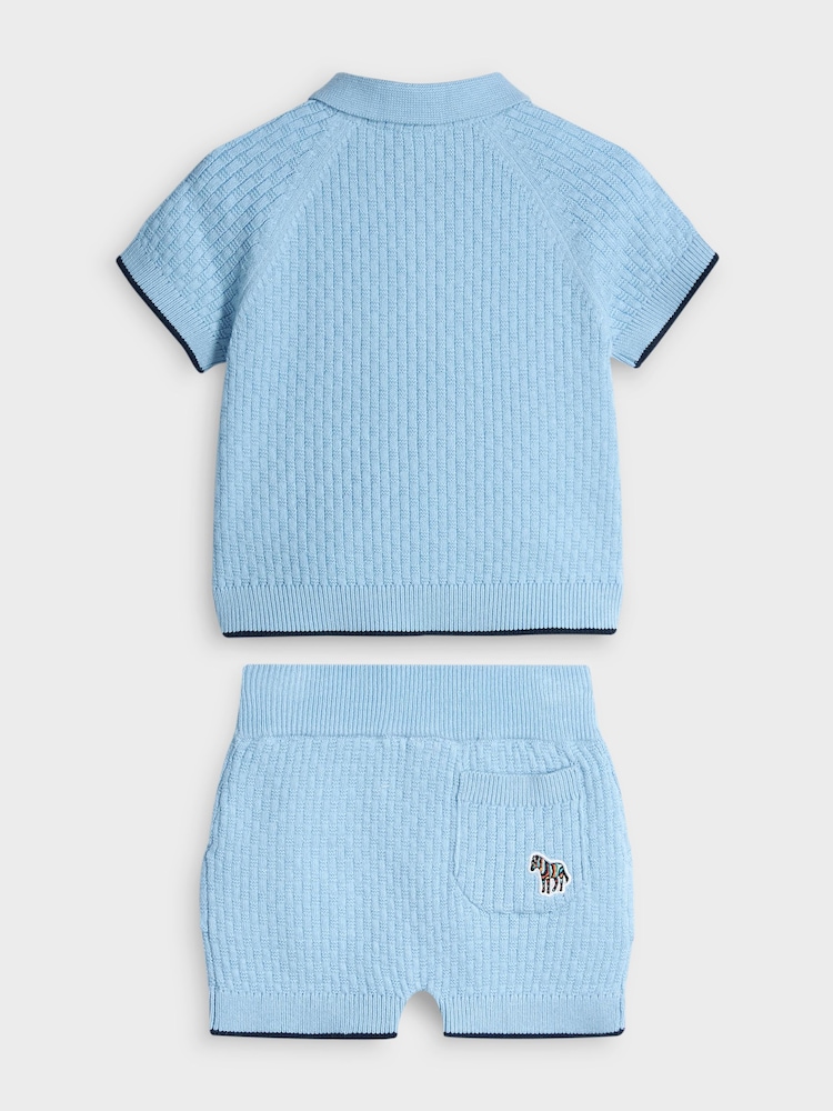 Paul Smith Baby Boys Blue Knitted T-Shirt & Short Set - Image 2 of 5