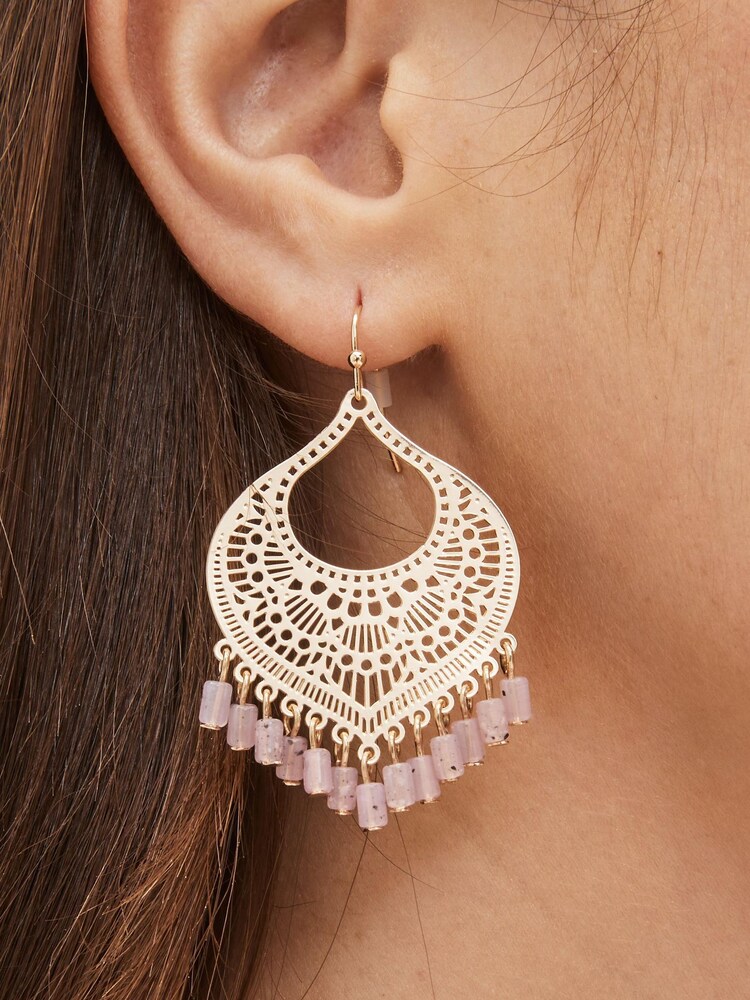 Gold Tone Filigree Bead Drop Earrings - Image 1 of 4