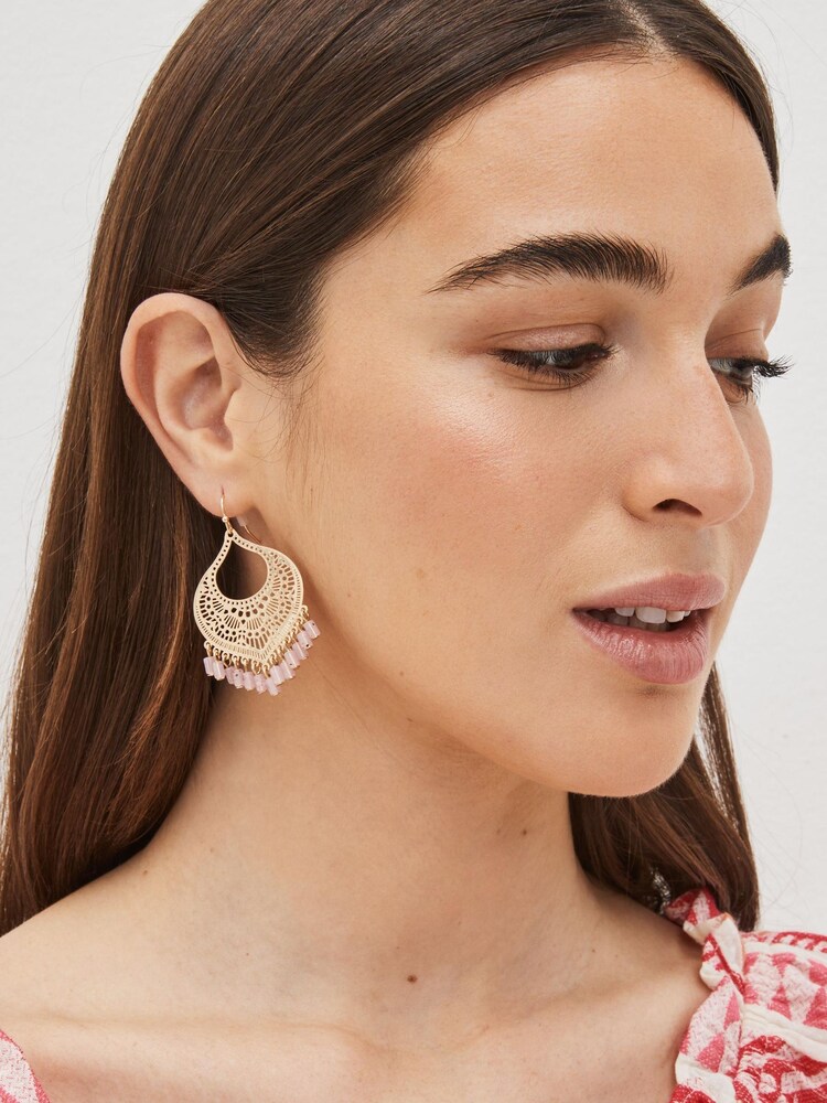 Gold Tone Filigree Bead Drop Earrings - Image 2 of 4