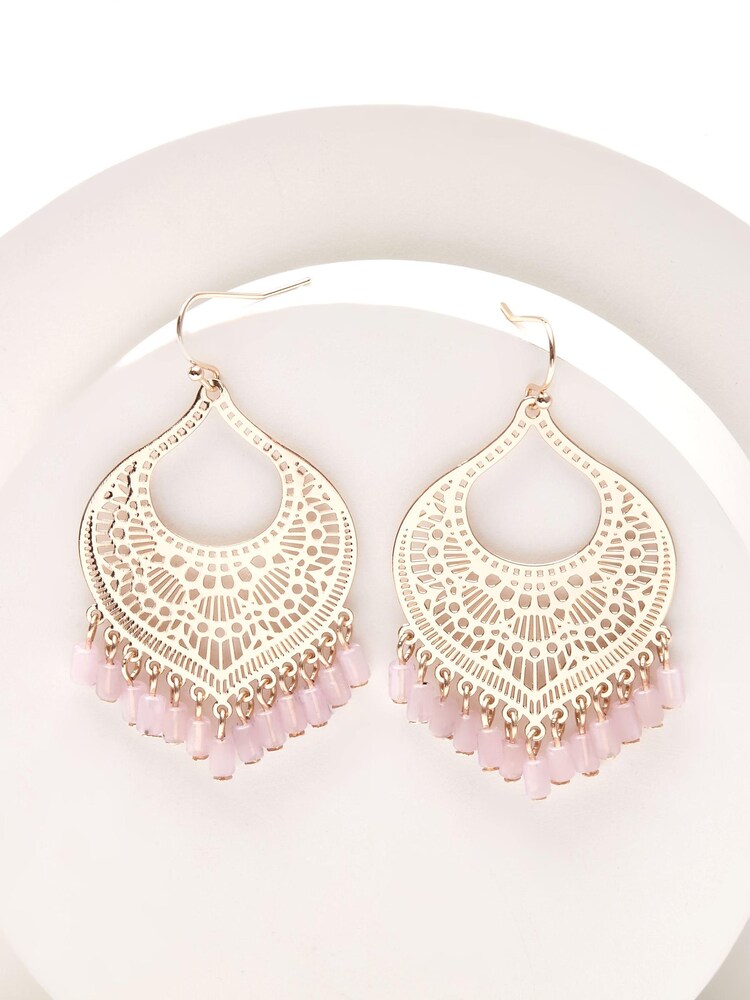Gold Tone Filigree Bead Drop Earrings - Image 3 of 4