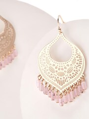 Gold Tone Filigree Bead Drop Earrings - Image 4 of 4