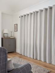 Grey Next Textured Mini Geometric Eyelet Lined Curtains - Image 2 of 5