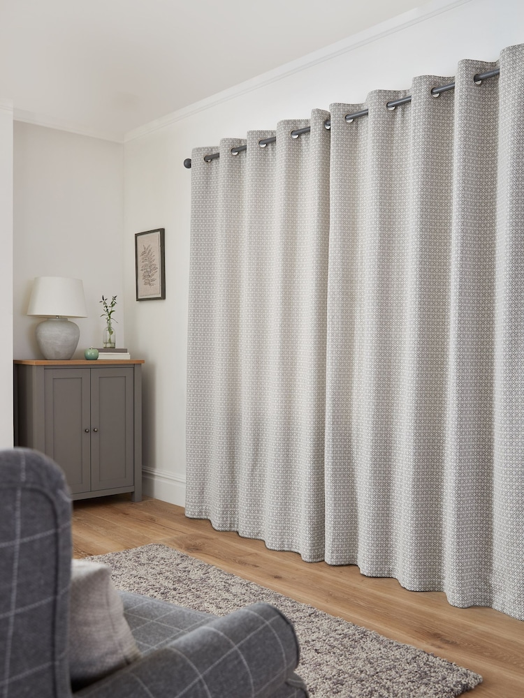 Grey Next Textured Mini Geometric Eyelet Lined Curtains - Image 2 of 5