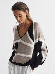 Reiss Black Madeline Metallic Spliced Pattern Jumper - Image 1 of 7