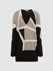 Reiss Black Madeline Metallic Spliced Pattern Jumper - Image 2 of 7