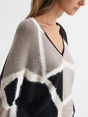Reiss Black Madeline Metallic Spliced Pattern Jumper - Image 4 of 7