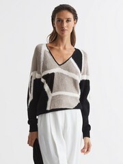 Reiss Black Madeline Metallic Spliced Pattern Jumper - Image 6 of 7