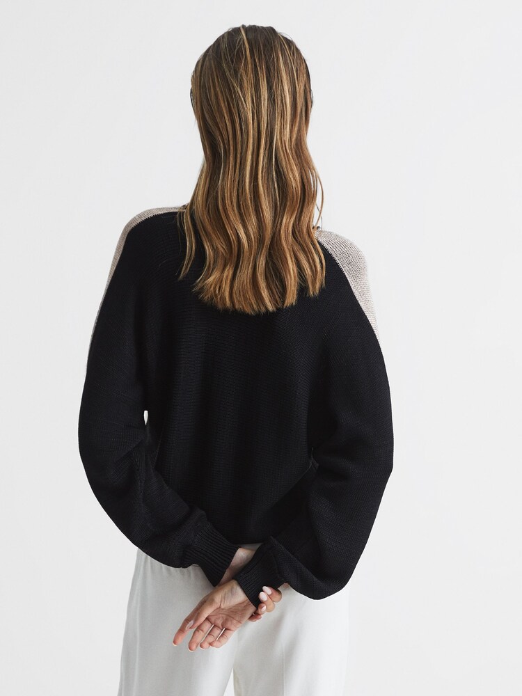 Reiss Black Madeline Metallic Spliced Pattern Jumper - Image 7 of 7