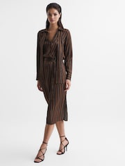 Reiss Brown Penny Stripe Shirt Dress - Image 1 of 9