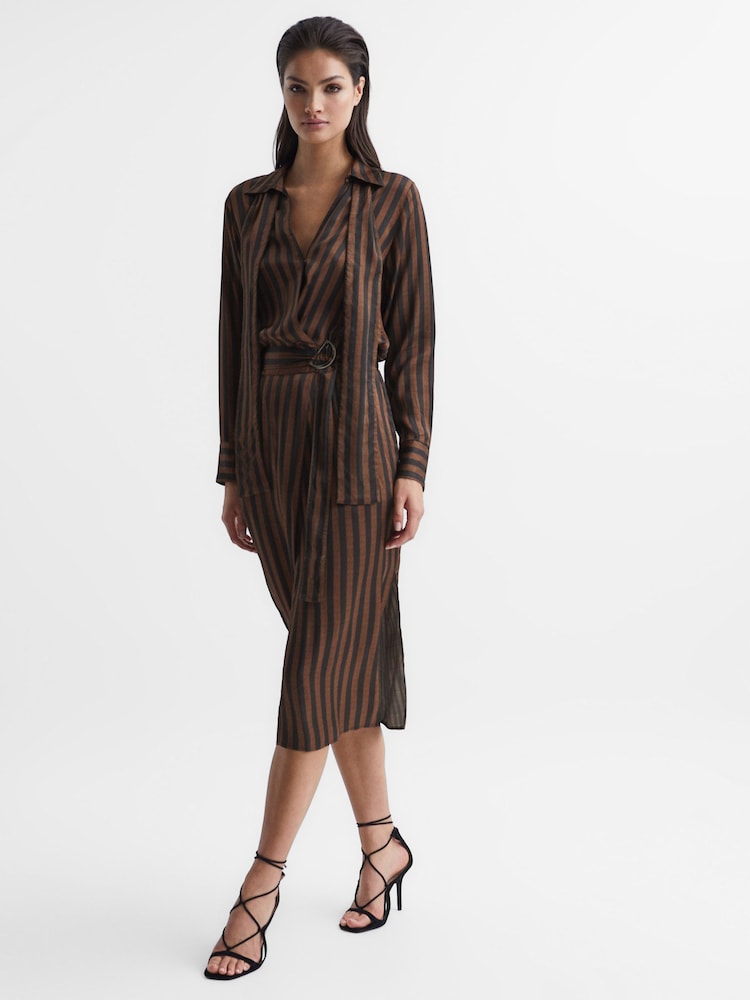 Reiss Brown Penny Stripe Shirt Dress - Image 1 of 9