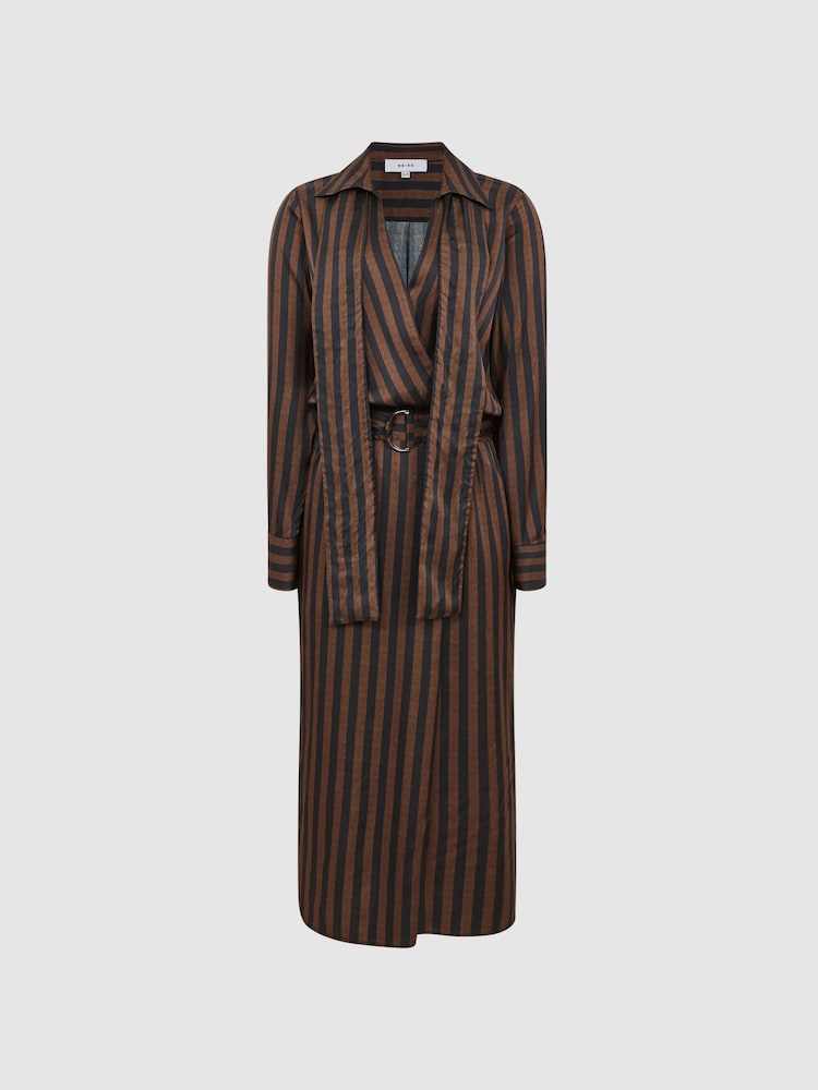 Reiss Brown Penny Stripe Shirt Dress - Image 2 of 9