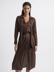 Reiss Brown Penny Stripe Shirt Dress - Image 3 of 9