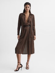 Reiss Brown Penny Stripe Shirt Dress - Image 8 of 9