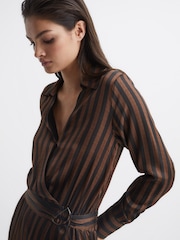 Reiss Brown Penny Stripe Shirt Dress - Image 9 of 9
