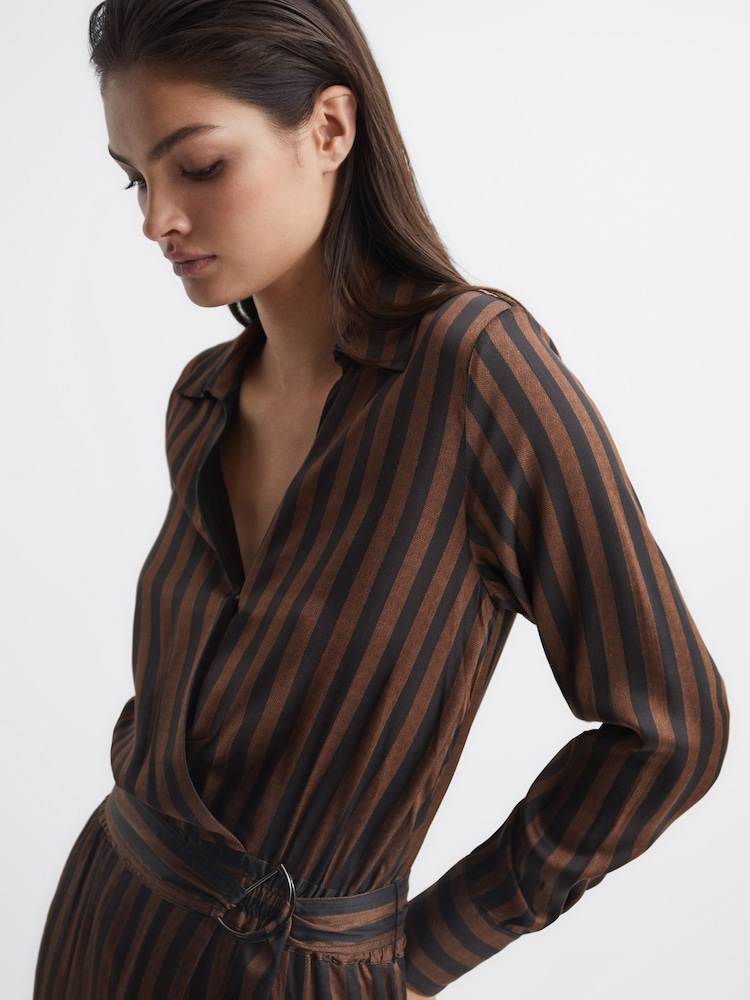 Reiss Brown Penny Stripe Shirt Dress - Image 9 of 9