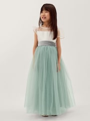 Monsoon Green Velvet Bow Bridesmaid Dress - Image 1 of 3