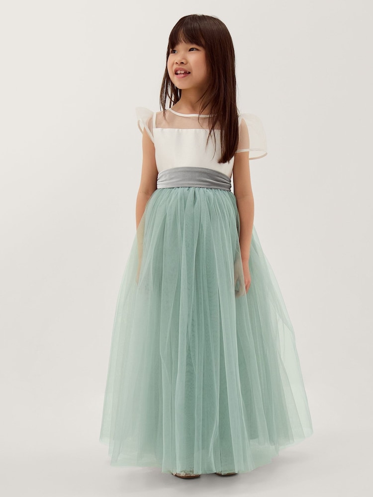 Monsoon Green Velvet Bow Bridesmaid Dress - Image 1 of 3