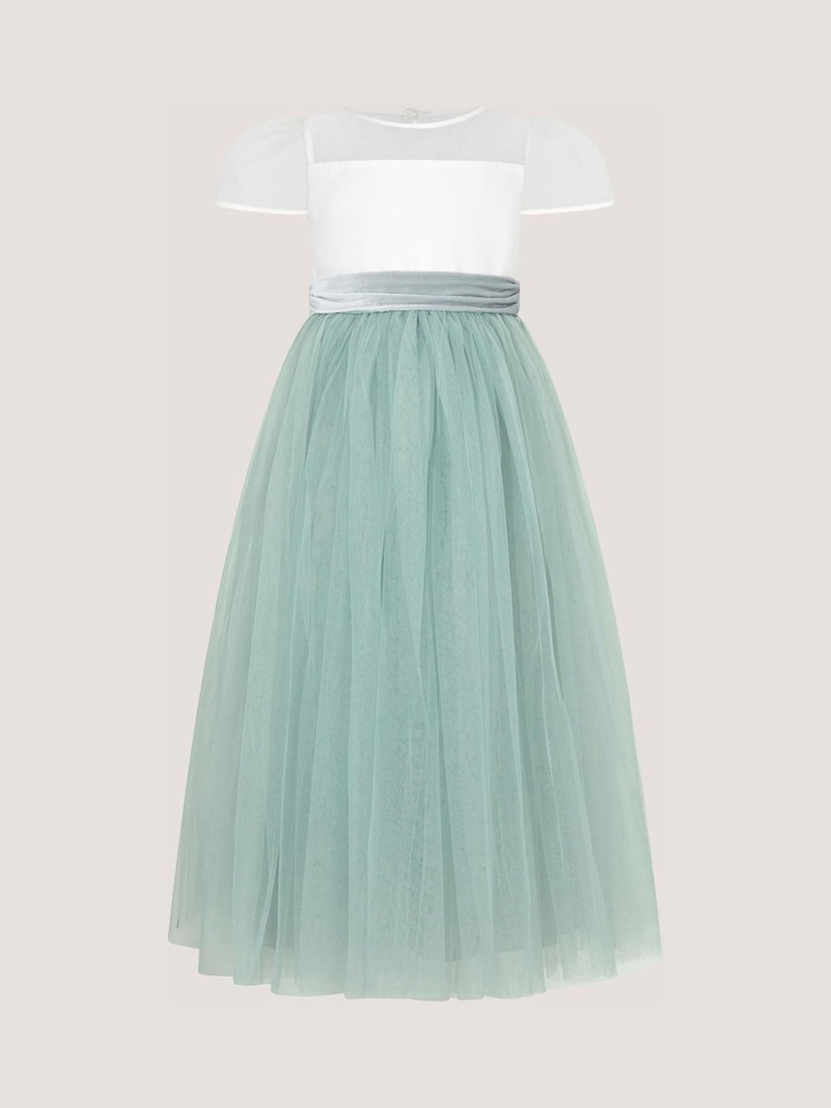 Monsoon Green Velvet Bow Bridesmaid Dress - Image 2 of 3