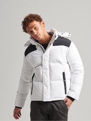 Superdry White Hooded Box Quilt Puffer Coat Water-Repellent Jacket - Image 1 of 7