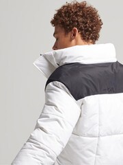 Superdry White Hooded Box Quilt Puffer Coat Water-Repellent Jacket - Image 5 of 7
