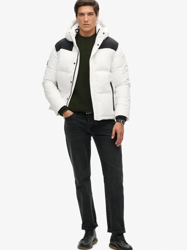 Superdry White Hooded Box Quilt Puffer Coat Water-Repellent Jacket - Image 7 of 7