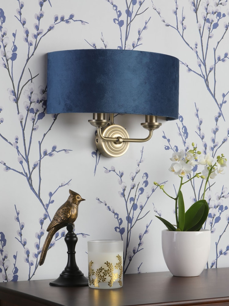 Laura Ashley Navy Sorrento 2 Light Wall Light Lamp Shade - Image 2 of 4