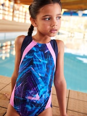 Pink/Purple Geometric Sports Swimsuit (3-16yrs) - Image 1 of 6