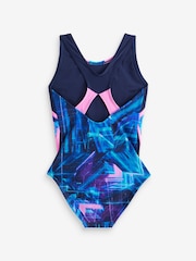 Pink/Purple Geometric Sports Swimsuit (3-16yrs) - Image 5 of 6