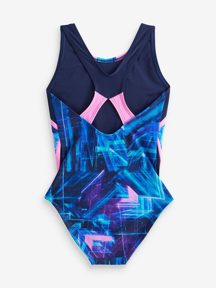 Pink/Purple Geometric Sports Swimsuit (3-16yrs) - Image 6 of 6