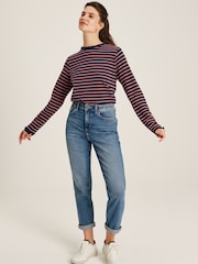 Joules Daisy Navy Pink Long Sleeve Top With Frill Neck - Image 3 of 13