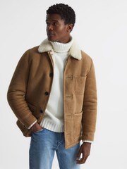 Reiss Camel Marton Shearling Jacket - Image 1 of 7