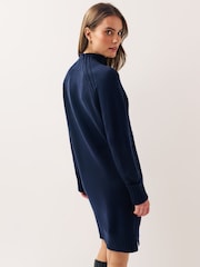 Navy Blue Rib Knit High Neck Midi Jumper Dress - Image 2 of 5