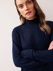 Navy Blue Rib Knit High Neck Midi Jumper Dress - Image 3 of 5