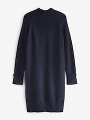 Navy Blue Rib Knit High Neck Midi Jumper Dress - Image 4 of 5