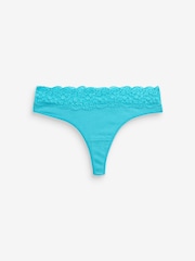 Navy Blue/Aqua Blue/Purple/Cream Thong Cotton & Lace Knickers 4 Pack - Image 4 of 7