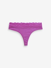 Navy Blue/Aqua Blue/Purple/Cream Thong Cotton & Lace Knickers 4 Pack - Image 5 of 7