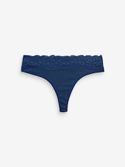 Navy Blue/Aqua Blue/Purple/Cream Thong Cotton & Lace Knickers 4 Pack - Image 7 of 7