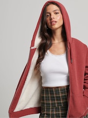 Rhabarber meliert - Superdry Essential Hoodie mit Reißverschluss und Sherpa-Fleece-Futter aus 100 % Baumwolle - Bild 2 von 4
