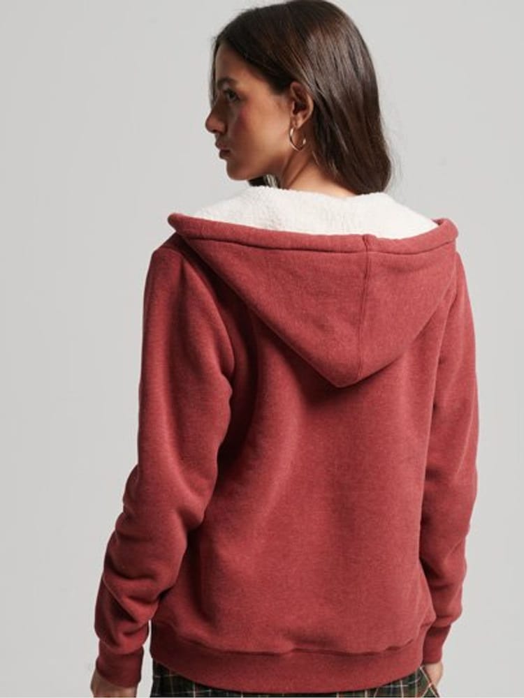 Rhabarber meliert - Superdry Essential Hoodie mit Reißverschluss und Sherpa-Fleece-Futter aus 100 % Baumwolle - Bild 4 von 4