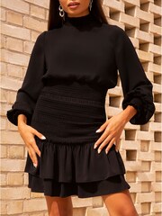 Chi Chi London Black Long Sleeve Top with Shirred Waist - Image 4 of 4