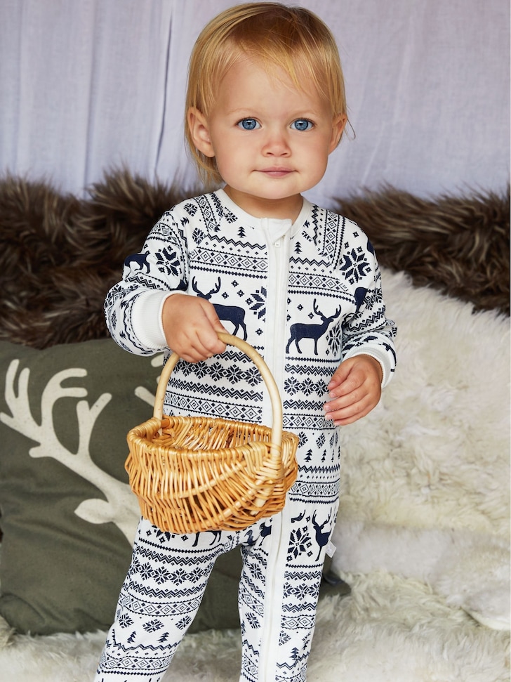 The Little Tailor Red Baby 100% Cotton Reindeer Christmas Fairisle Pattern All-In-One