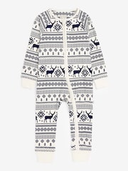 The Little Tailor Baby 100% Cotton Reindeer Christmas Fairisle Pattern All-In-One - Image 3 of 6