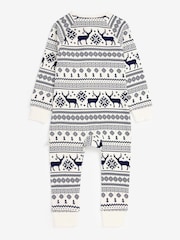 The Little Tailor Baby 100% Cotton Reindeer Christmas Fairisle Pattern All-In-One - Image 4 of 6