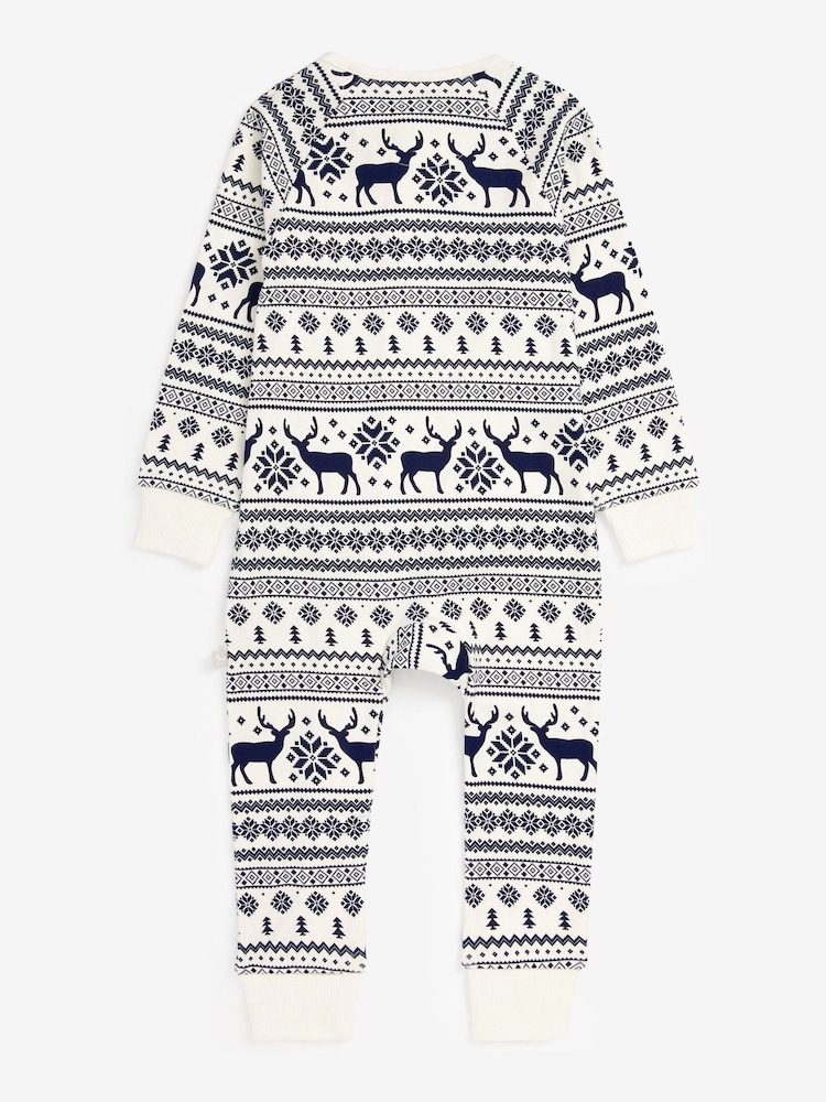 Crème - The Little Tailor Baby 100% Cotton Reindeer Christmas Fairisle Pattern All-In-One - Image 4 of 6