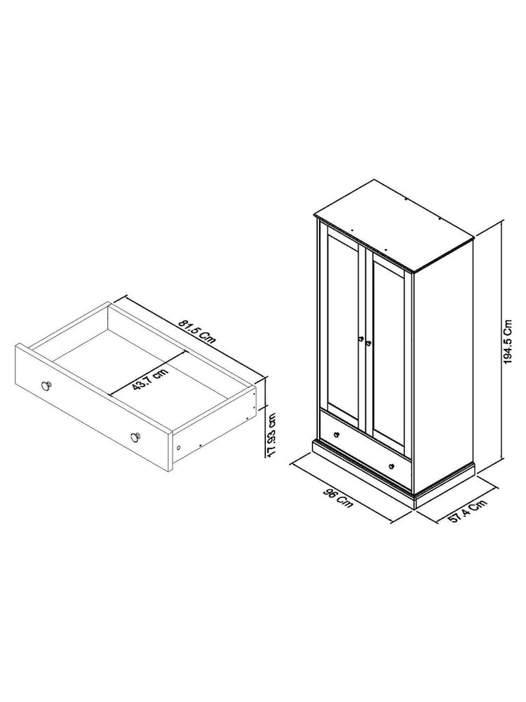 Bentley Designs Cotton Grey Ashby Double, 1 Drawer Wardrobe - Image 2 of 2