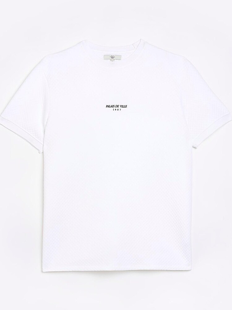River Island White Short Sleeve Slim Quilt 100% Cotton T-Shirt - Image 5 of 5