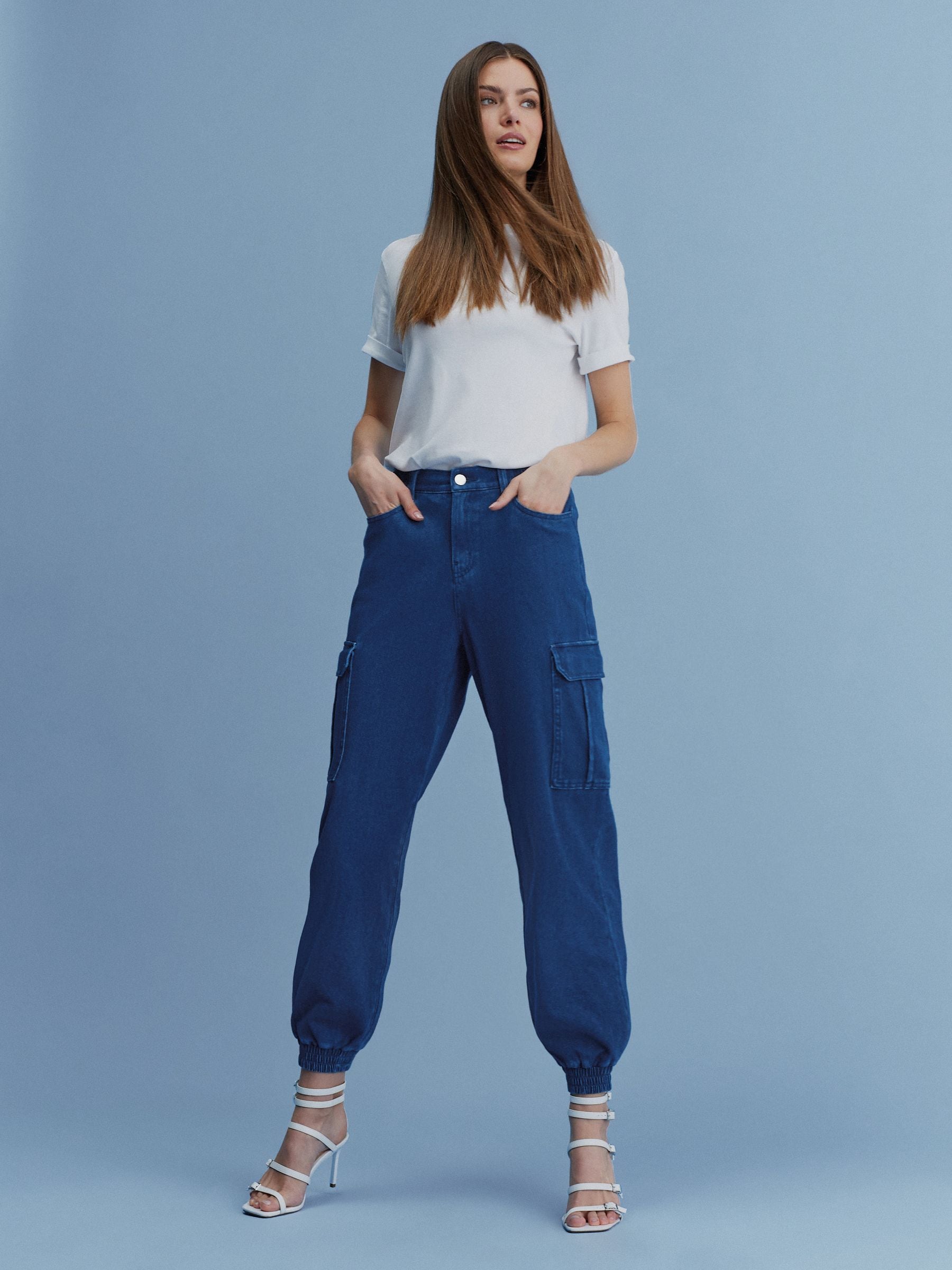 Buy Dark Blue Jersey Denim Cargo Joggers from Next Luxembourg