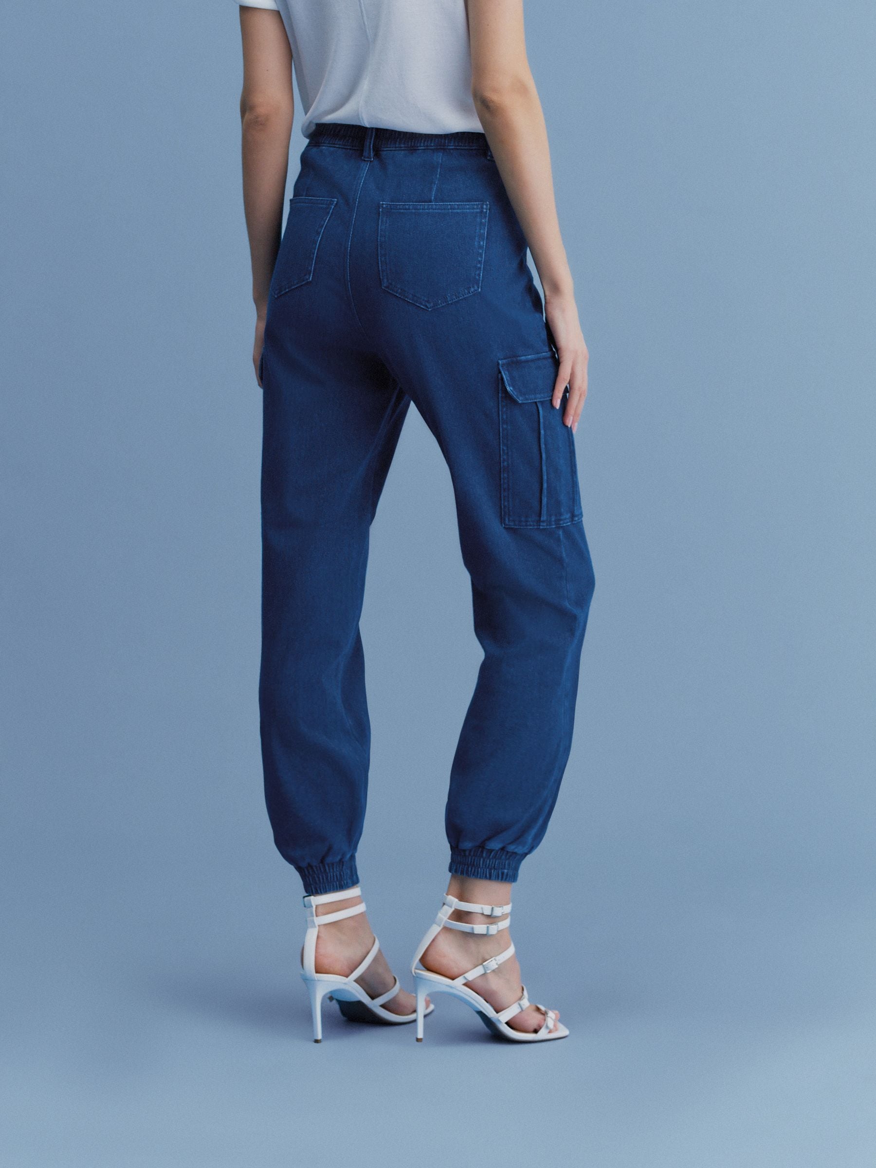 Denim cargo joggers womens deals